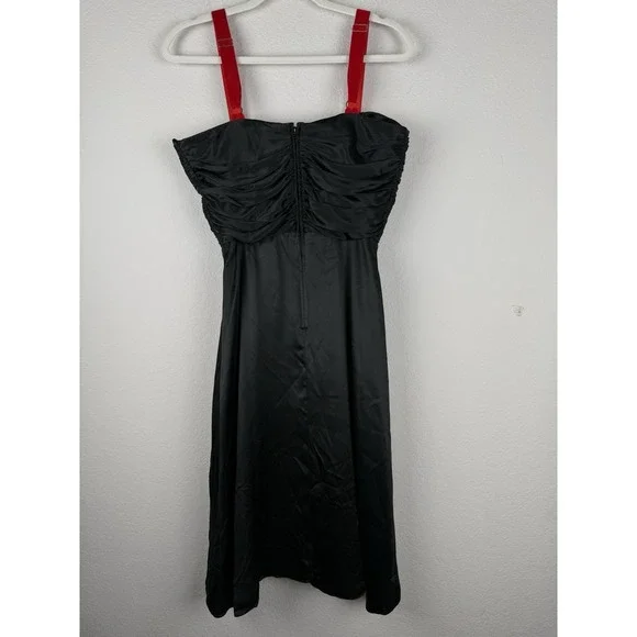 Betsey Johnson NY Vintage 90s Y2K Black Silk Red Velvet Bow Dress Gown Goth Punk